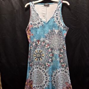 Camisa Sleeveless Flowy Maxi Bohemian Dress Artsy Floral Print V-Neck SZ M